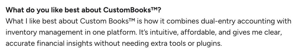 An example customer review of CustomBooks.