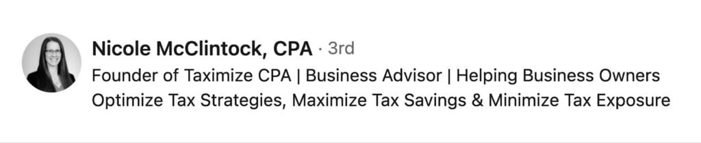 A good example of a LinkedIn headline for accountants.