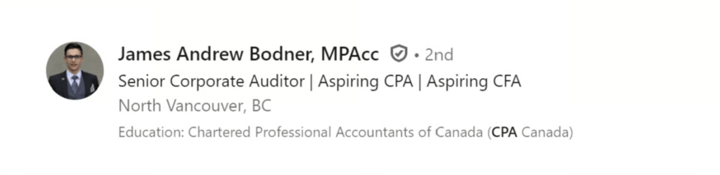 Snippet of a LinkedIn profile showing the name and headline