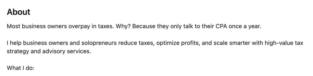 An example of a compelling opener for your LinkedIn summary.