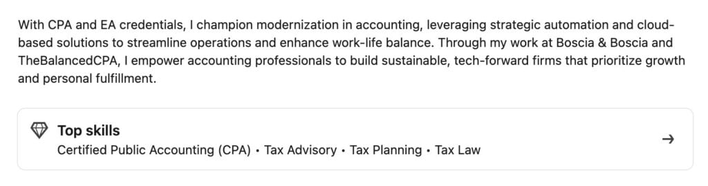 How top skills show on your LinkedIn summary.