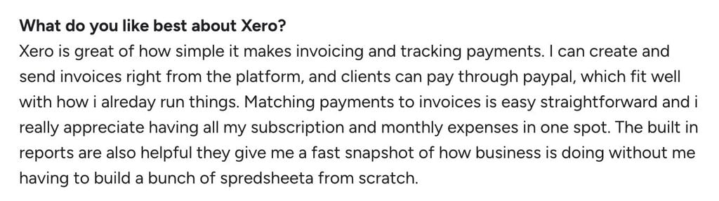 An example customer review of Xero from G2.
