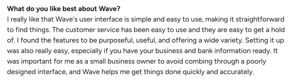 An example customer review of Wave from G2.