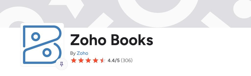A screenshot of Zoho Books’ average G2 review score.
