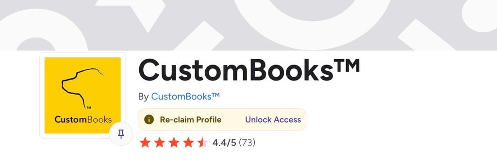 A screenshot of CustomBooks’ average G2 review score.