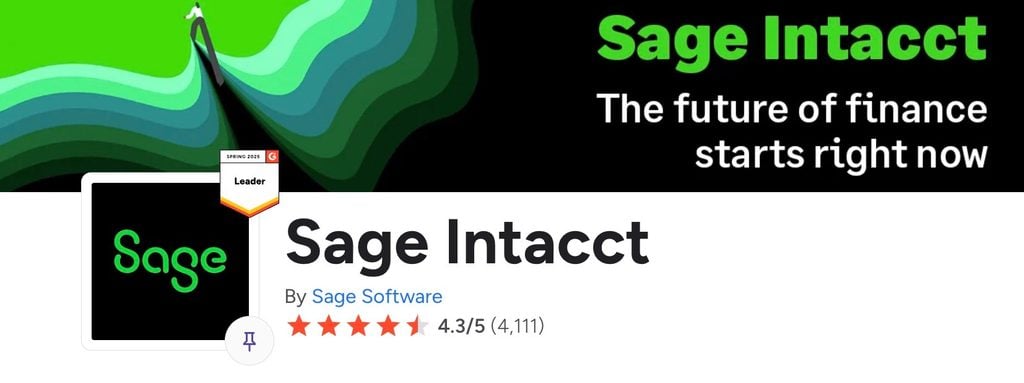 A screenshot of Sage Intacct’s average G2 review score.