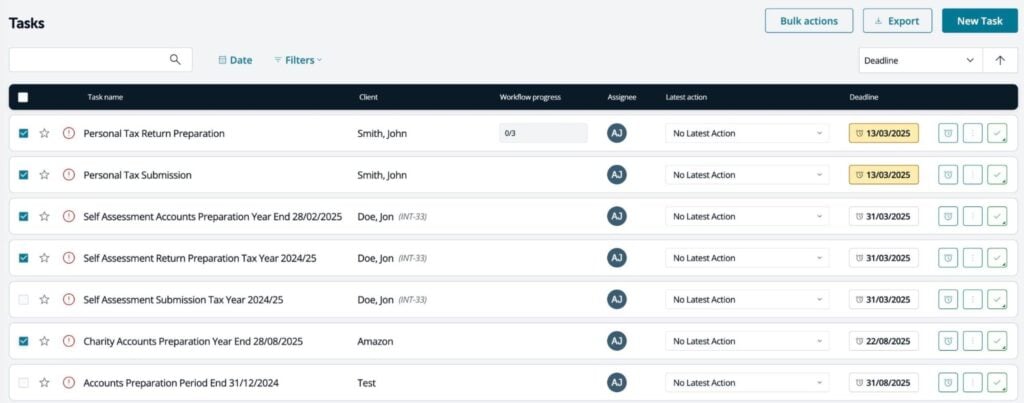 A screenshot of the Task module in BrightManager.