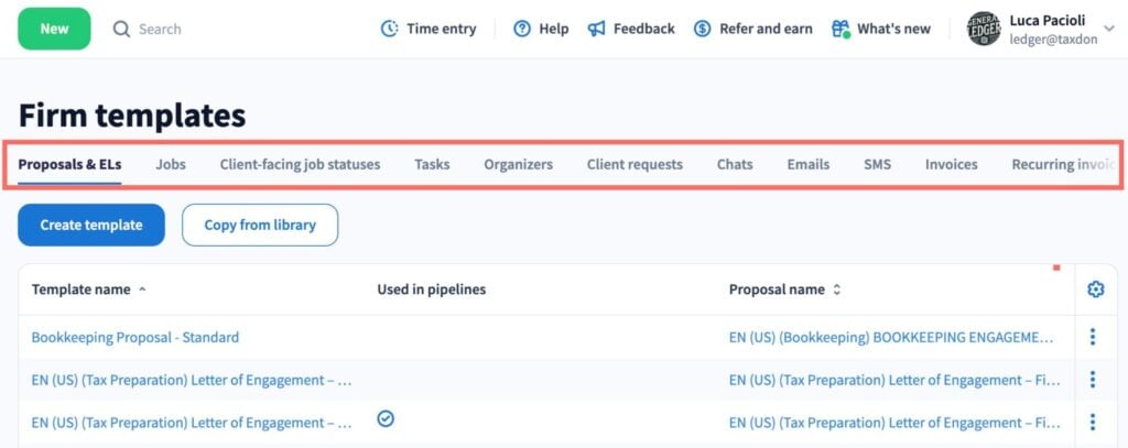A screenshot of the Firm template dashboard in TaxDome.