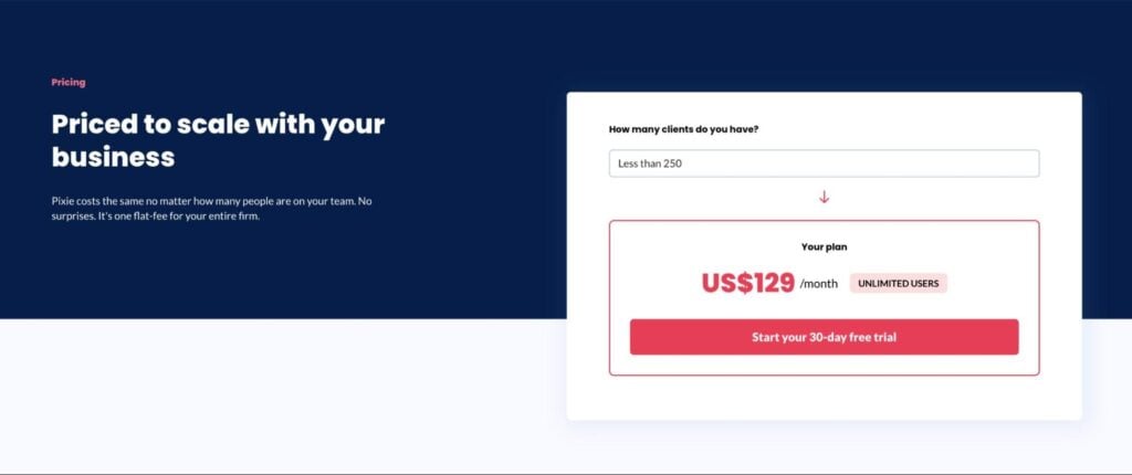 A screenshot of Pixie’s pricing page.