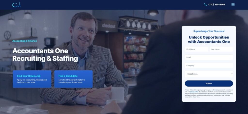 A screenshot of the homepage on Accountant One’s website.