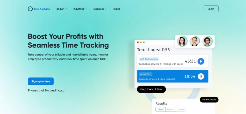 Time Analytics’ simple time tracking tool.