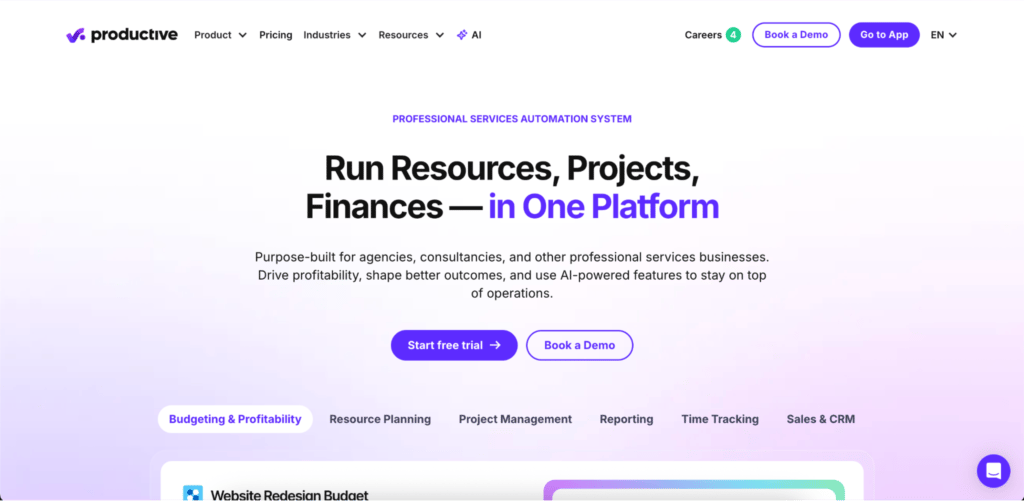 A screenshot of Harvest’s website showing its time tracking software.

