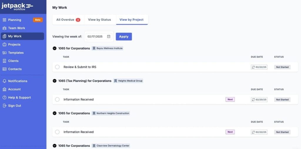 Jetpack Workflow project task view