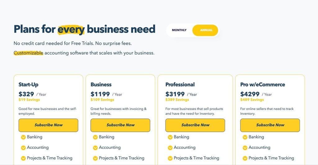 A screenshot of CustomBooks’ pricing plans.
