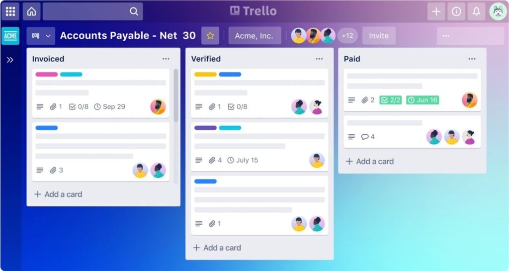The Kanban approach to project management in Trello.