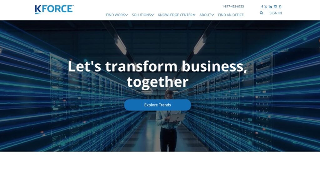 A screenshot of the homepage on Kforce’s website.