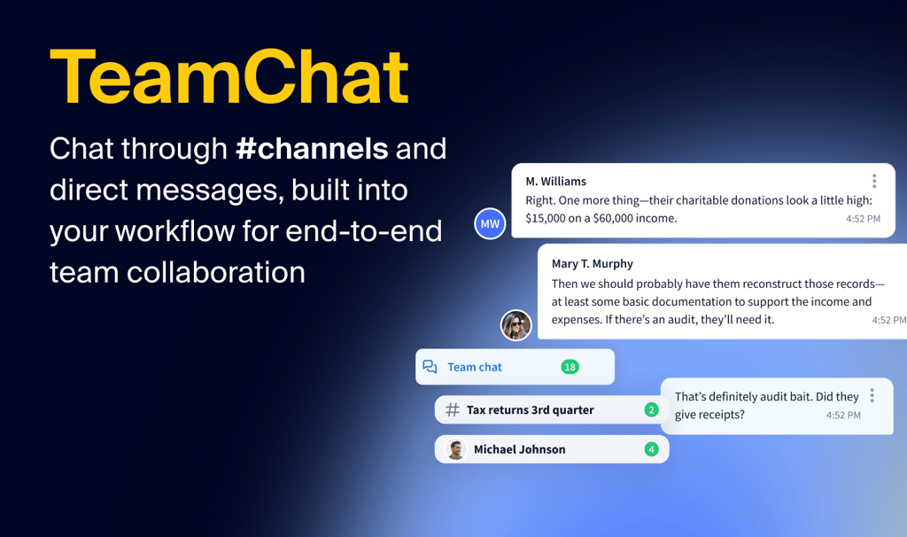 TeamChat brings #channels and direct messages inside your workflow for complete end-to-end team collaboration