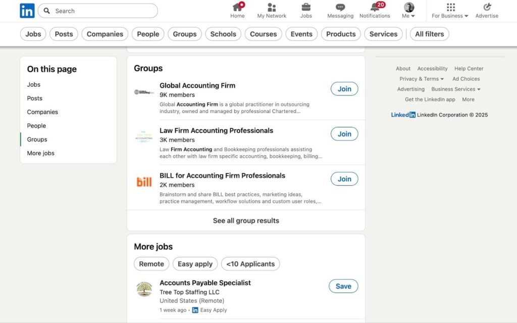 LinkedIn for recruiting accounting professionals.