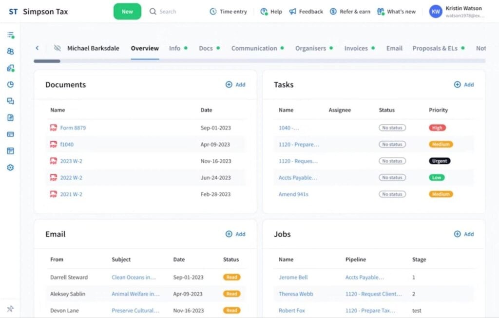 TaxDome practice management platform dashboard