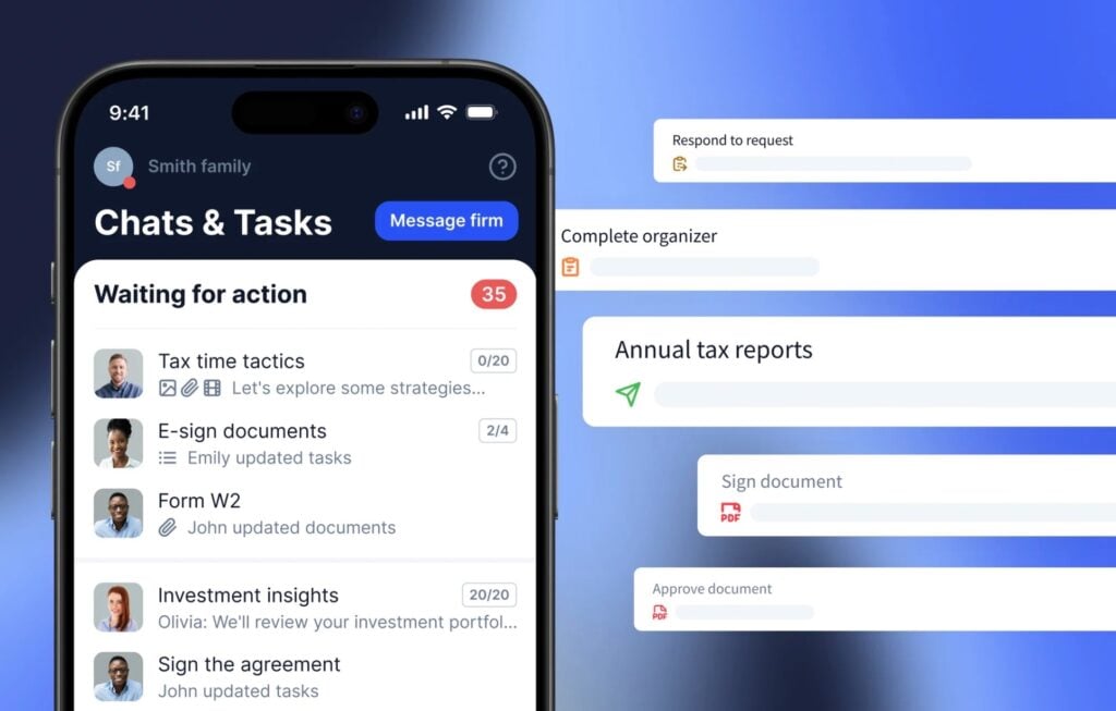 Secure communication and file sharing in TaxDome’s client portal and top-rated client mobile app.