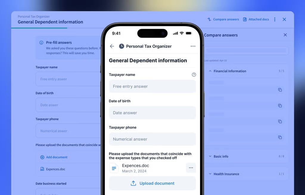 Tax organizer view in TaxDome client portal