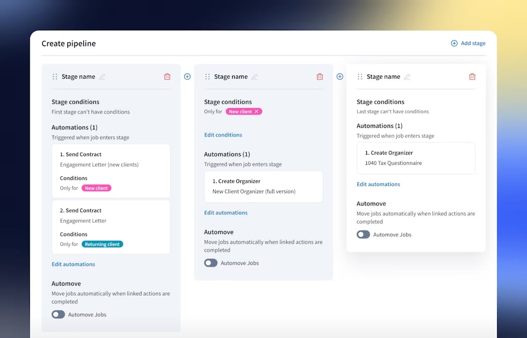 Image showcasing TaxDome's workflow-building functionality