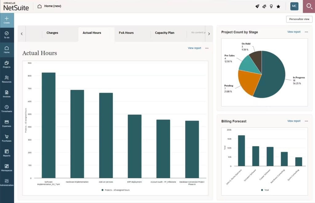 A screenshot of NetSuite’s ERP and financial management system.

