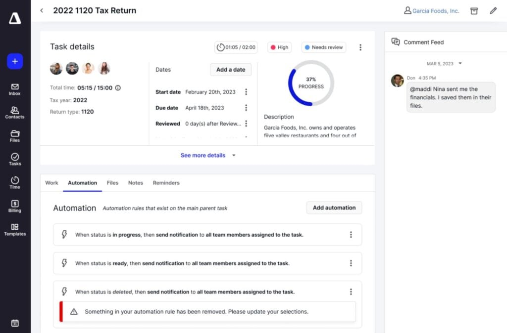 Canopy client profile view.