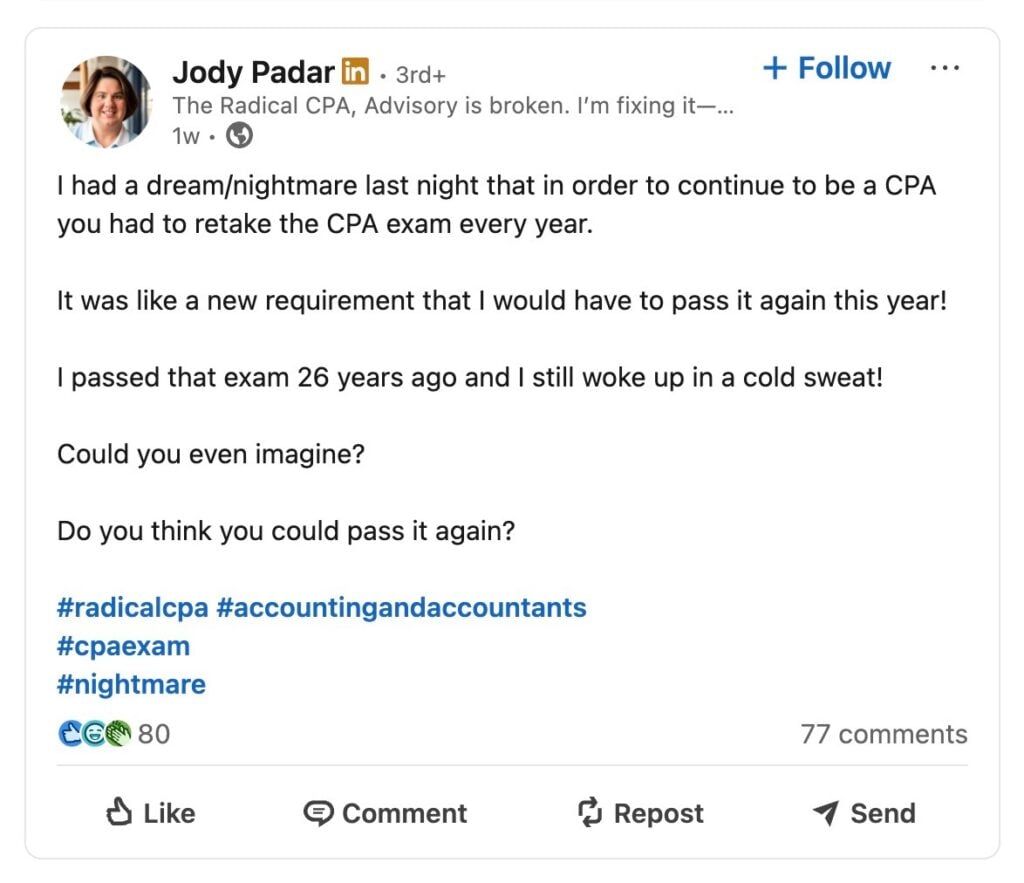 An example of a text post on LinkedIn that sparks conversation.