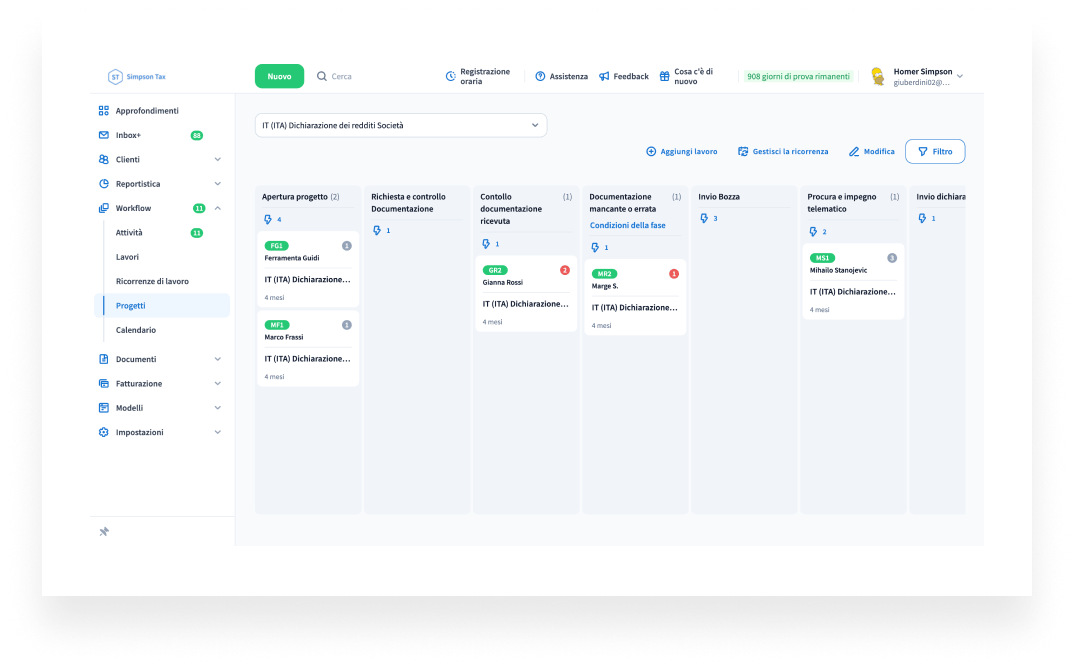 An example of an automated tax return pipeline in TaxDome, featuring various jobs and stages.