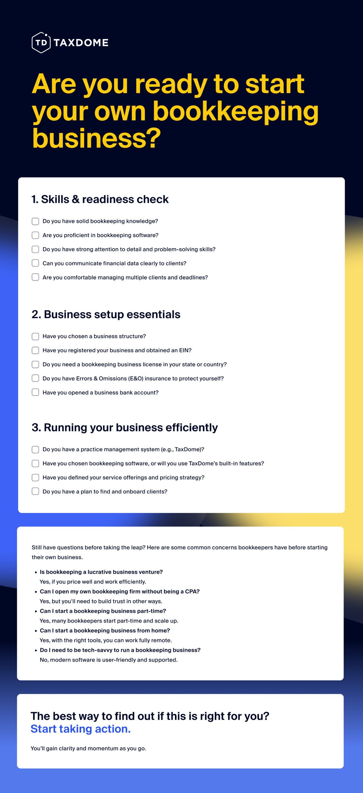Infographic outlining essential steps to start a bookkeeping business