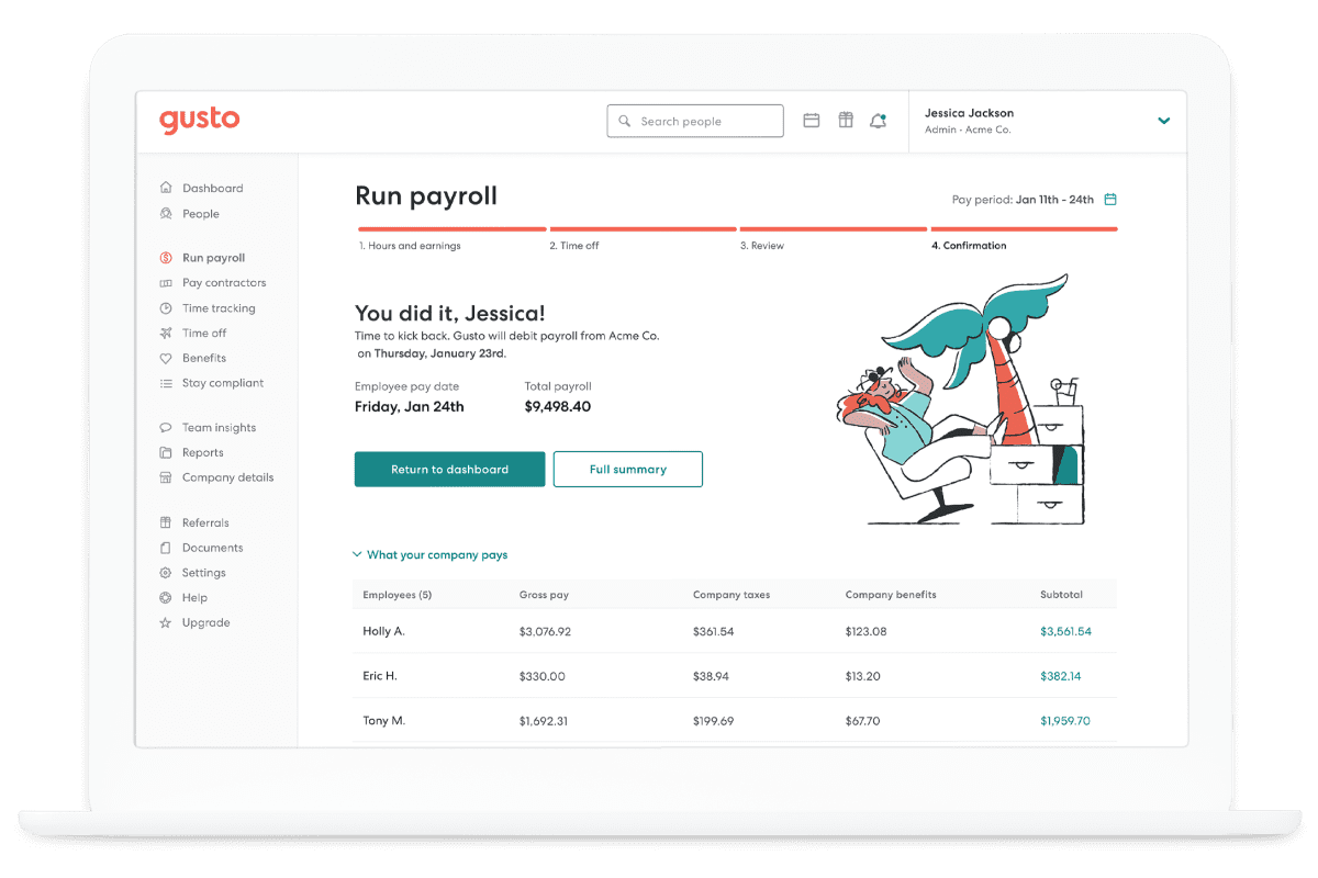 Gusto payroll management view