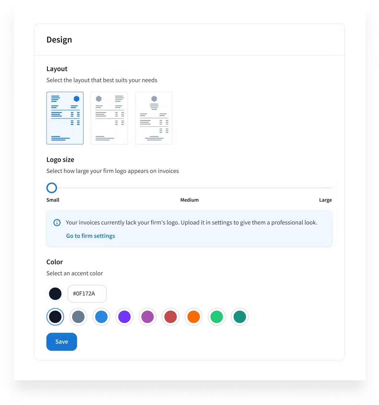Invoice customization options in TaxDome.