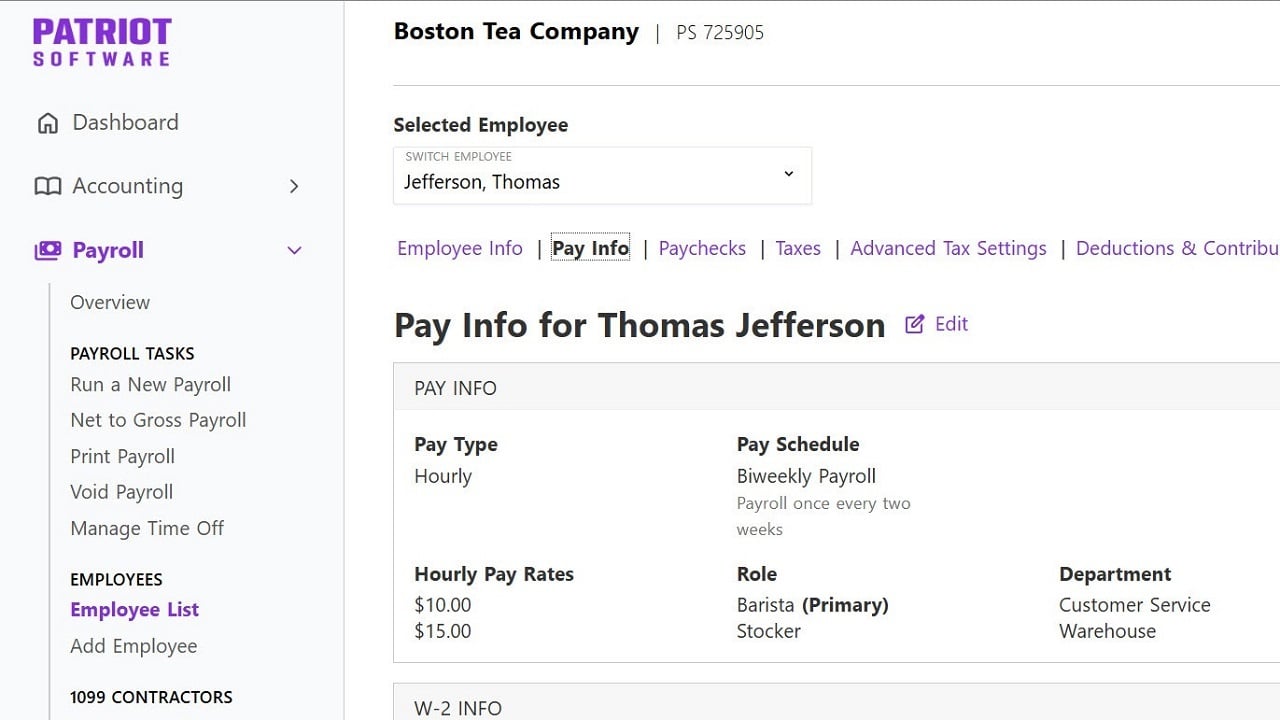 Patriot Software payroll management view