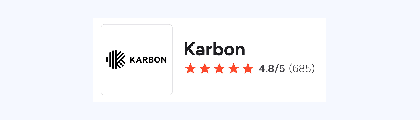 A screenshot of Karbon’s review score on G2