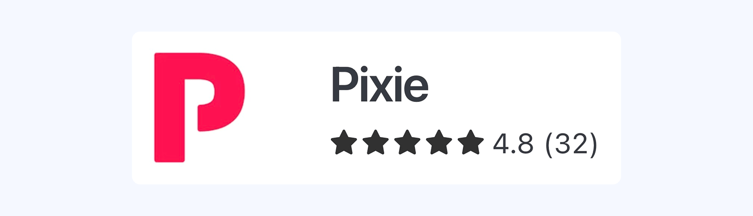A screenshot of Pixie’s review score on Capterra