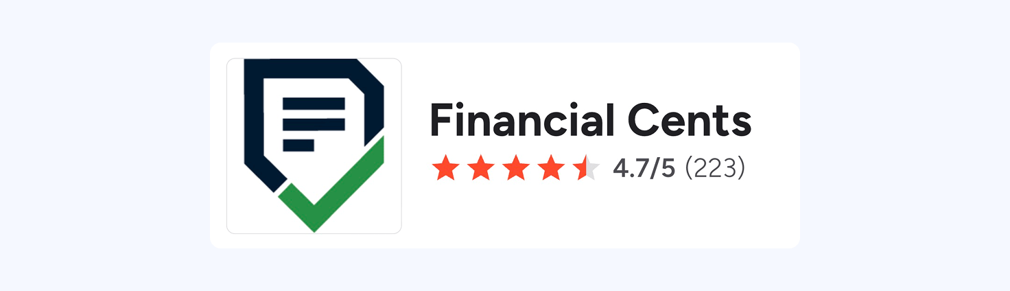 A screenshot of Financial Cents’ review score on G2