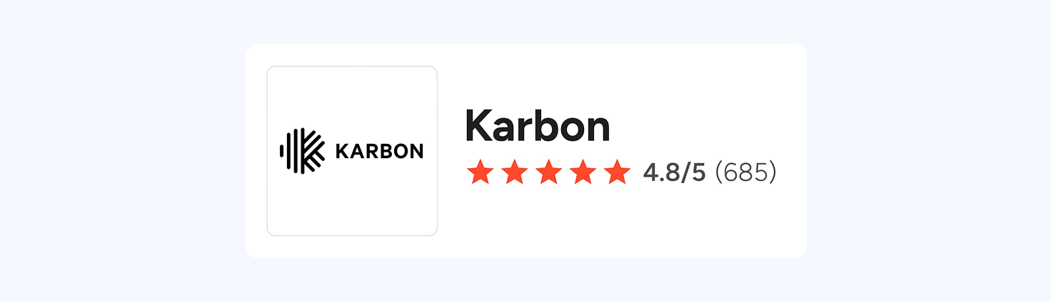 A screenshot of Karbon’s review score on G2