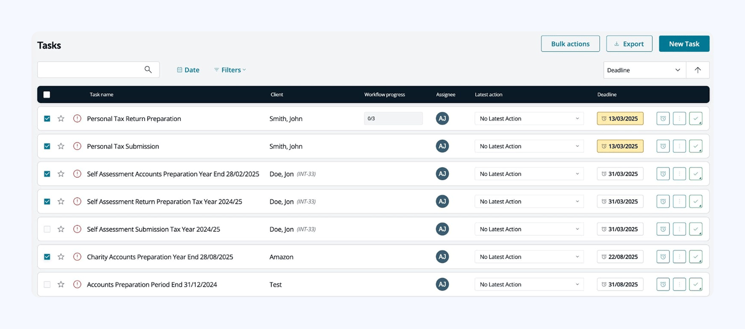 A screenshot of the Task module in BrightManager