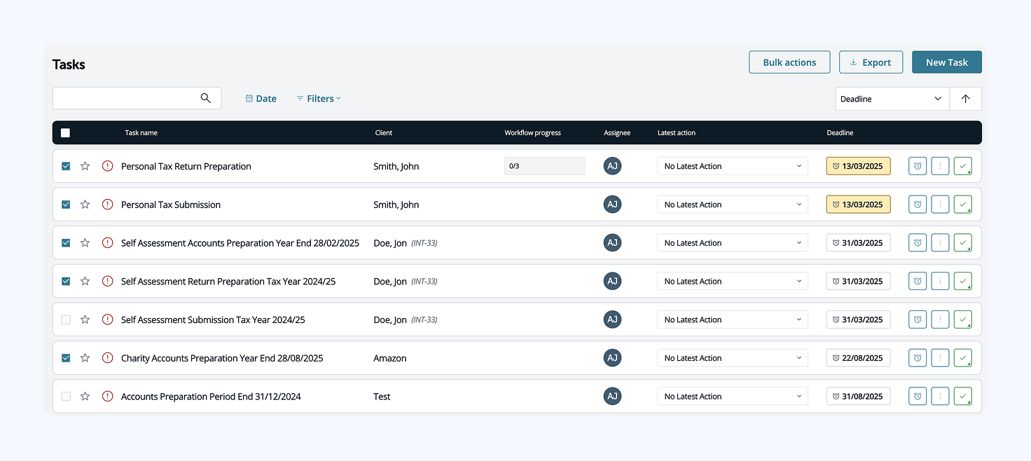 A screenshot of the Task module in BrightManager