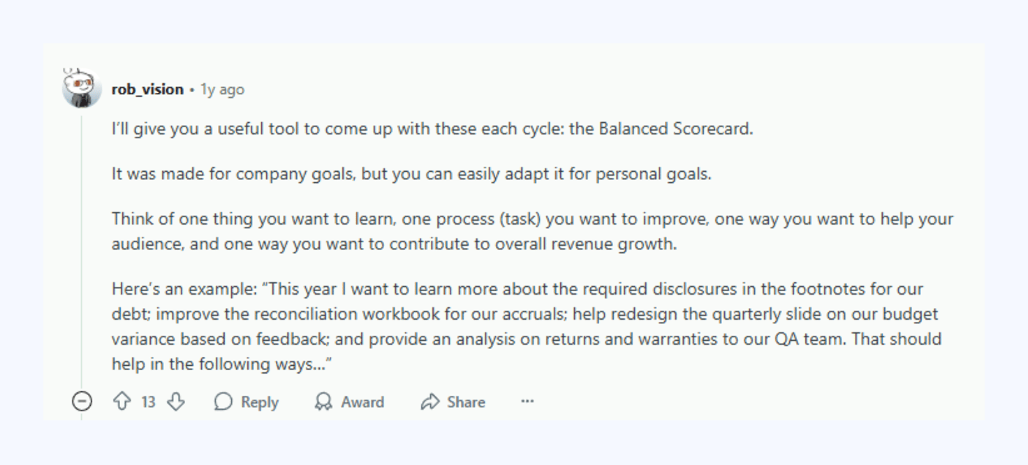 Balanced Scorecard framework for individual accounting goals