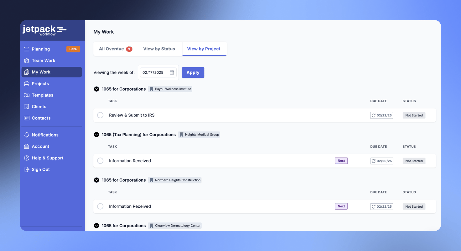 Jetpack Workflow project task view