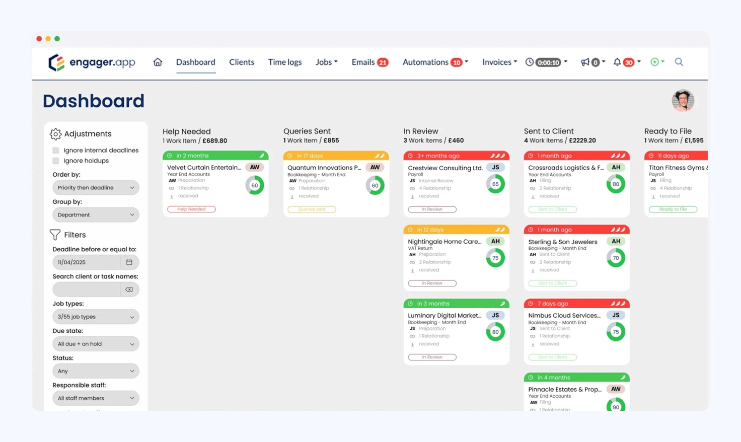 A screenshot of Engager.app’s dashboard