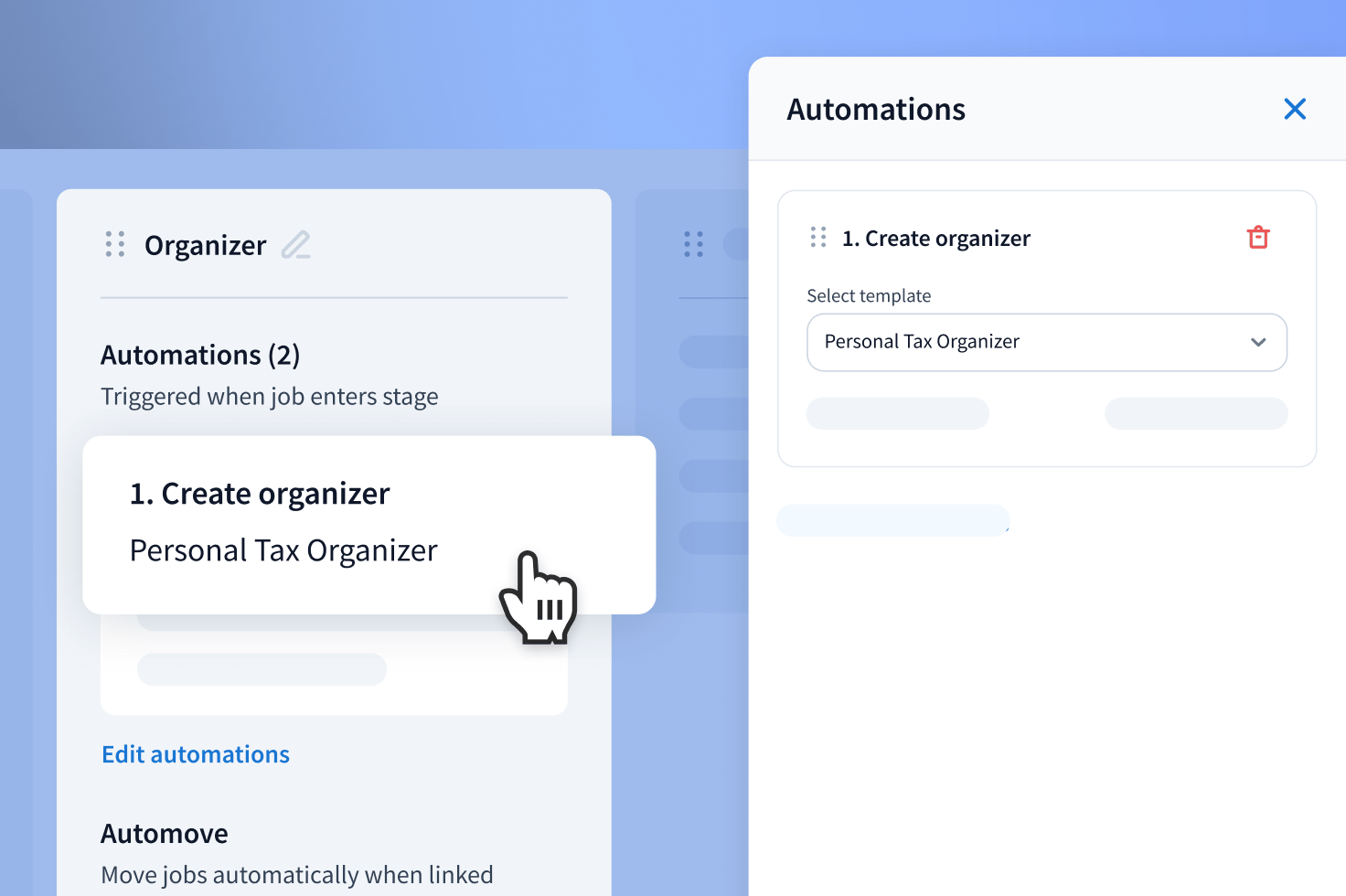 a composite of automated tax organizers in TaxDome