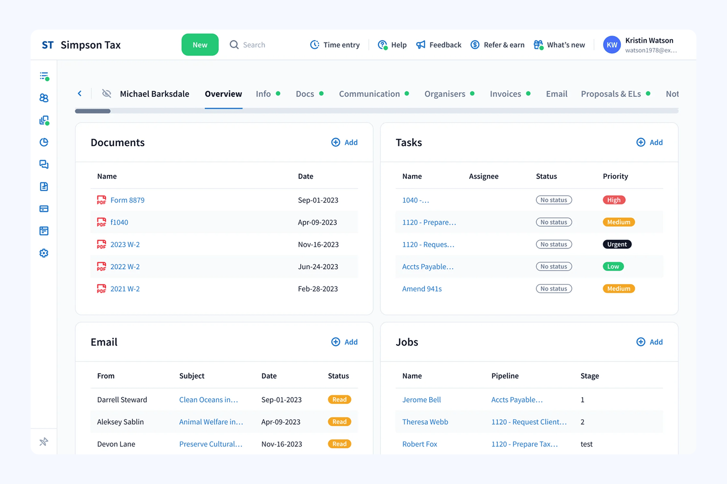 a screenshot of a client overview page in TaxDome