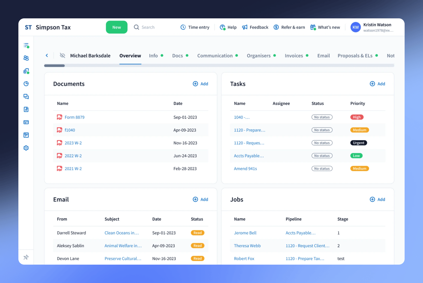 TaxDome practice management platform dashboard