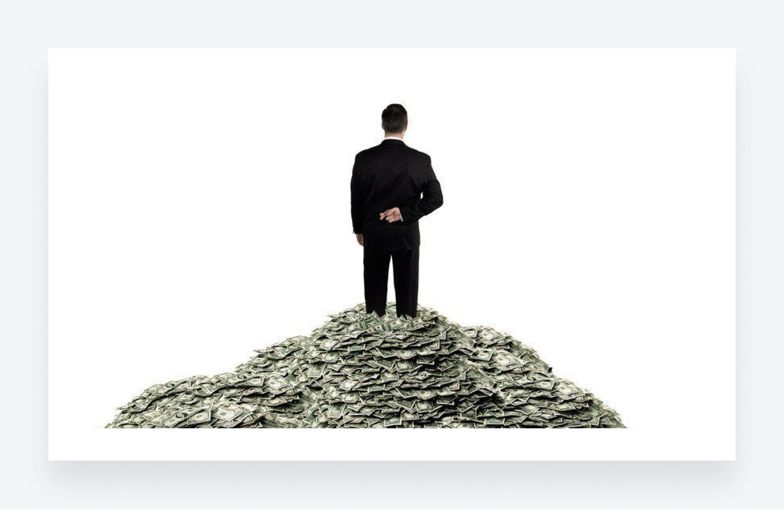 The move poster for Inside Job, showing a man standing on top of a pile of money.