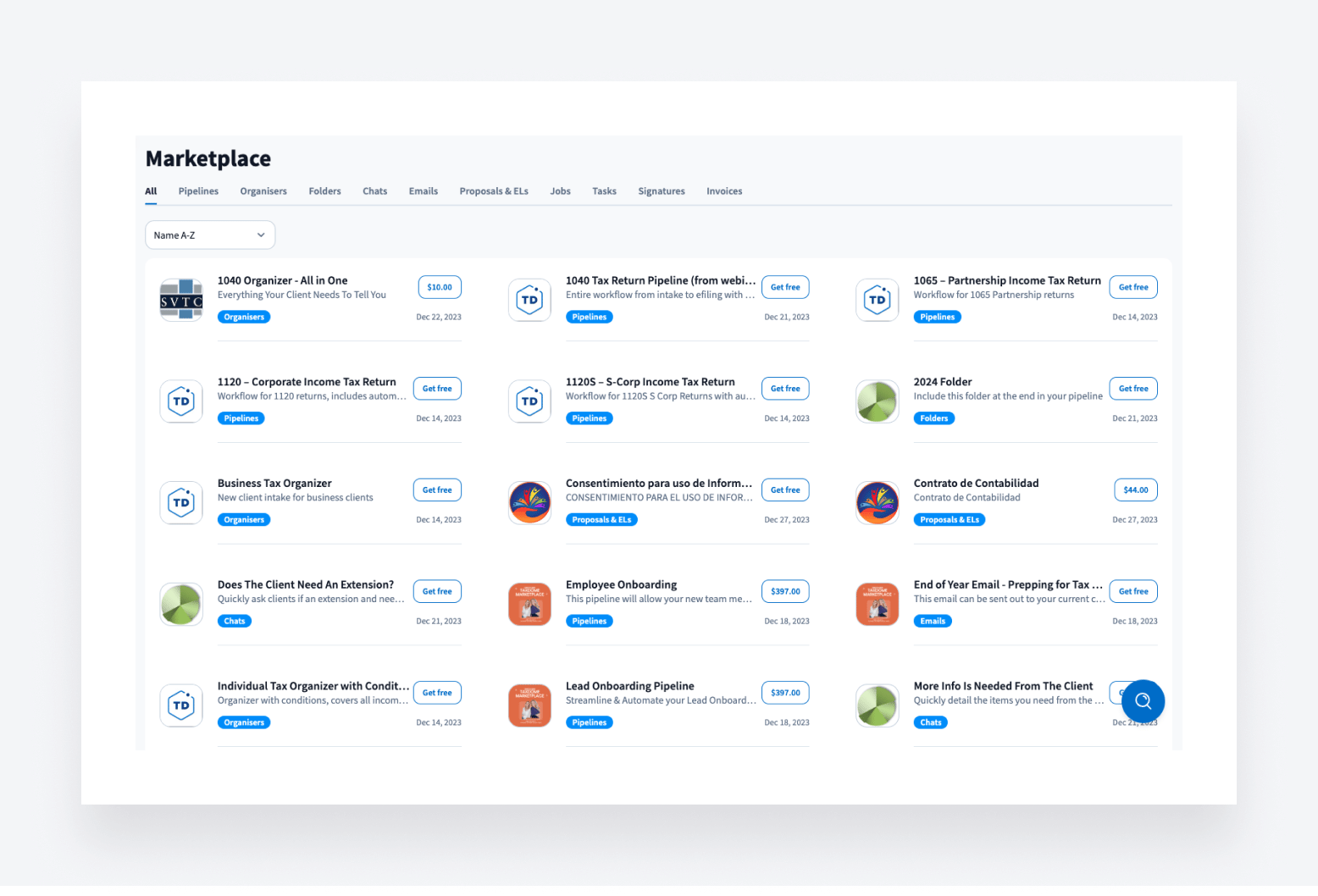 Screenshot of TaxDome Marketplace