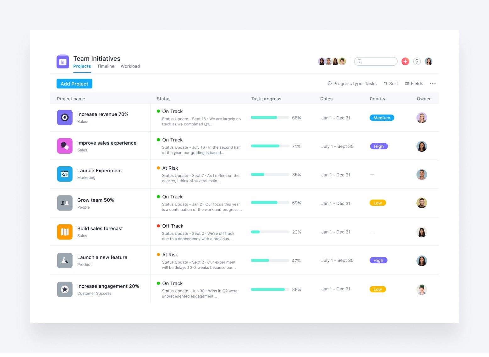 Asana’s task tracking 