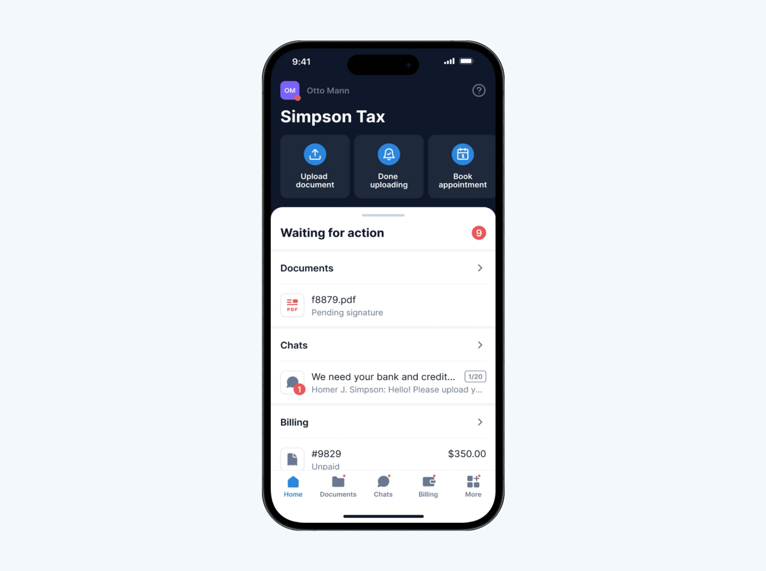 An image of the mobile app version of TaxDome's client portal.